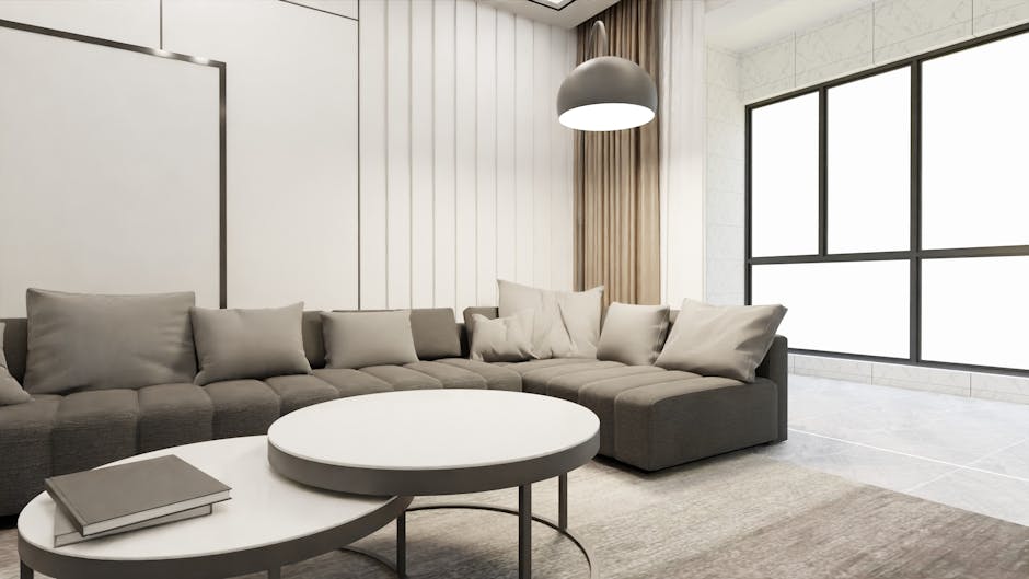 Elegant modern living room with minimalist decor and ample natural light.